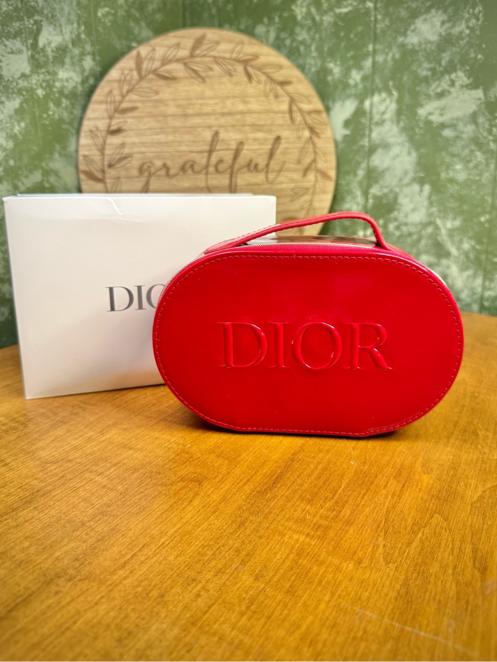 Dior Red Embossed Oval Mini Top-Handle Bag
